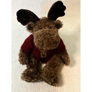 Russ Berrie Moose Plush Stuffed Animal Brown with Red Sweater 1990s Lodge